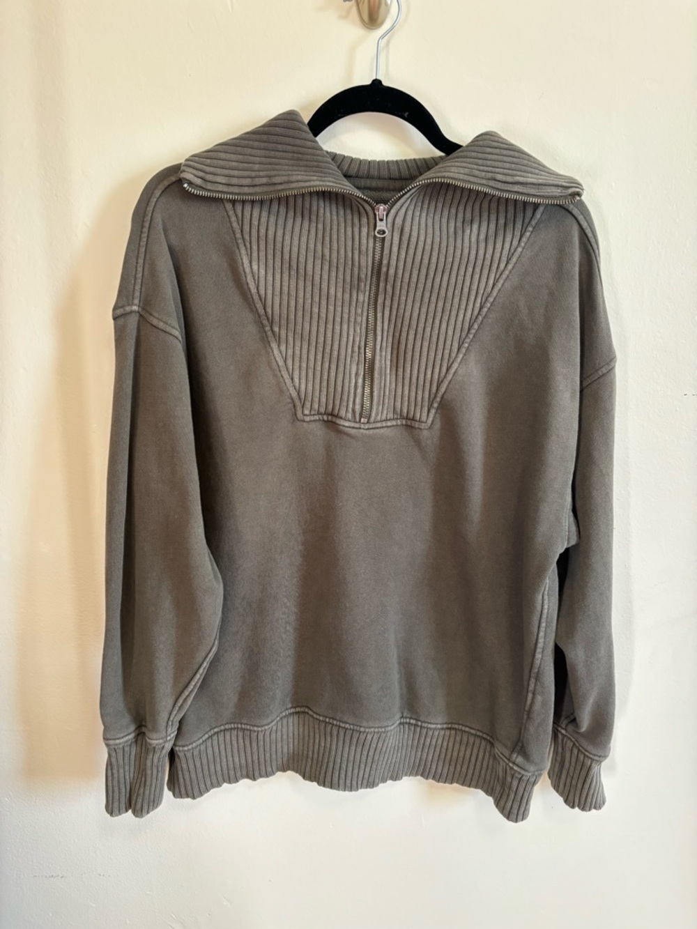 Aerie Olive Green Sun's Out Quarter Zip Sweatshirt Size XS - Picture 5 of 6
